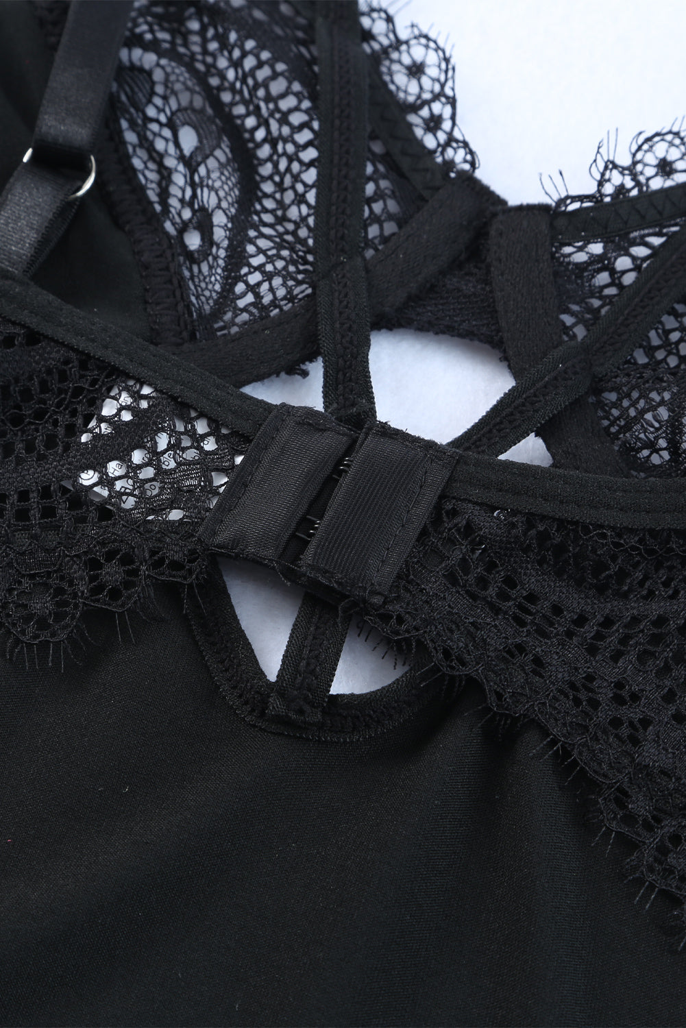 Black Lace Satin Cutout Strappy Teddy Lingerie