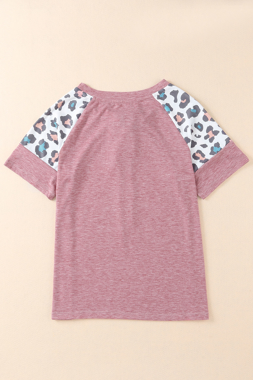 Pink Lace up Leopard Sleeve T Shirt