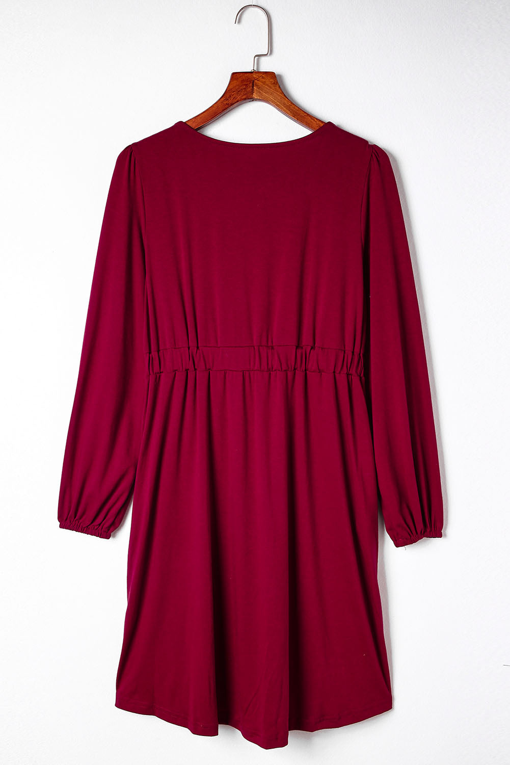 Red Button Up High Waist Long Sleeve Dress