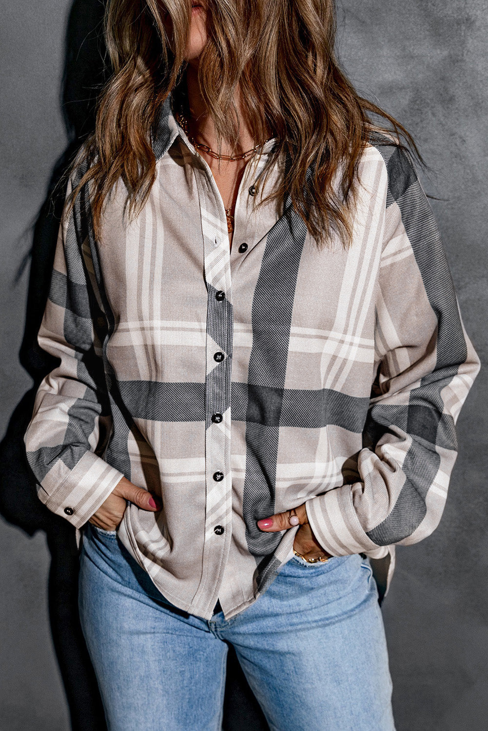 Khaki High Low Brushed Plaid Oversize Shacket