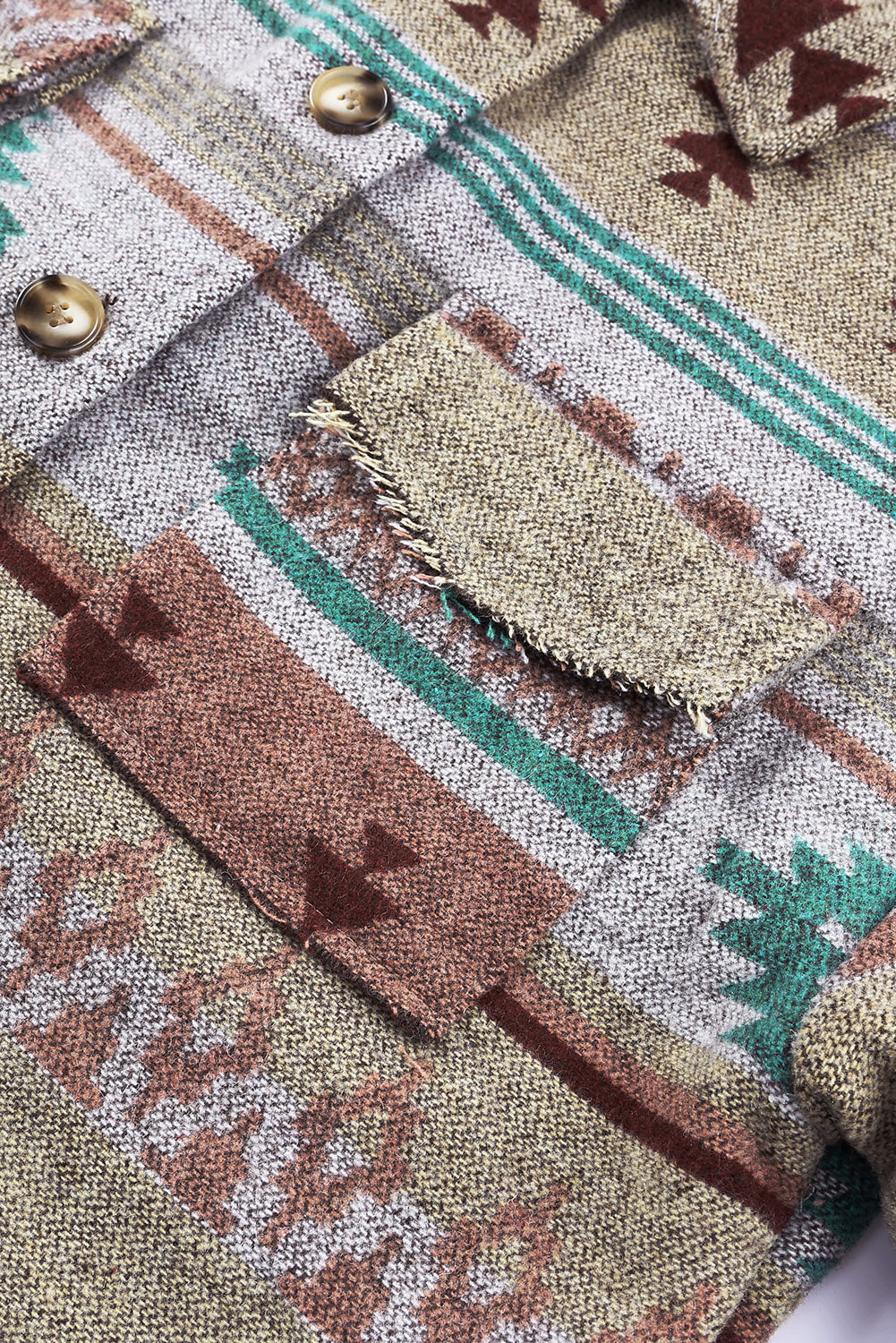 Vintage Aztec Print Lapel Pocket Button Up Jacket