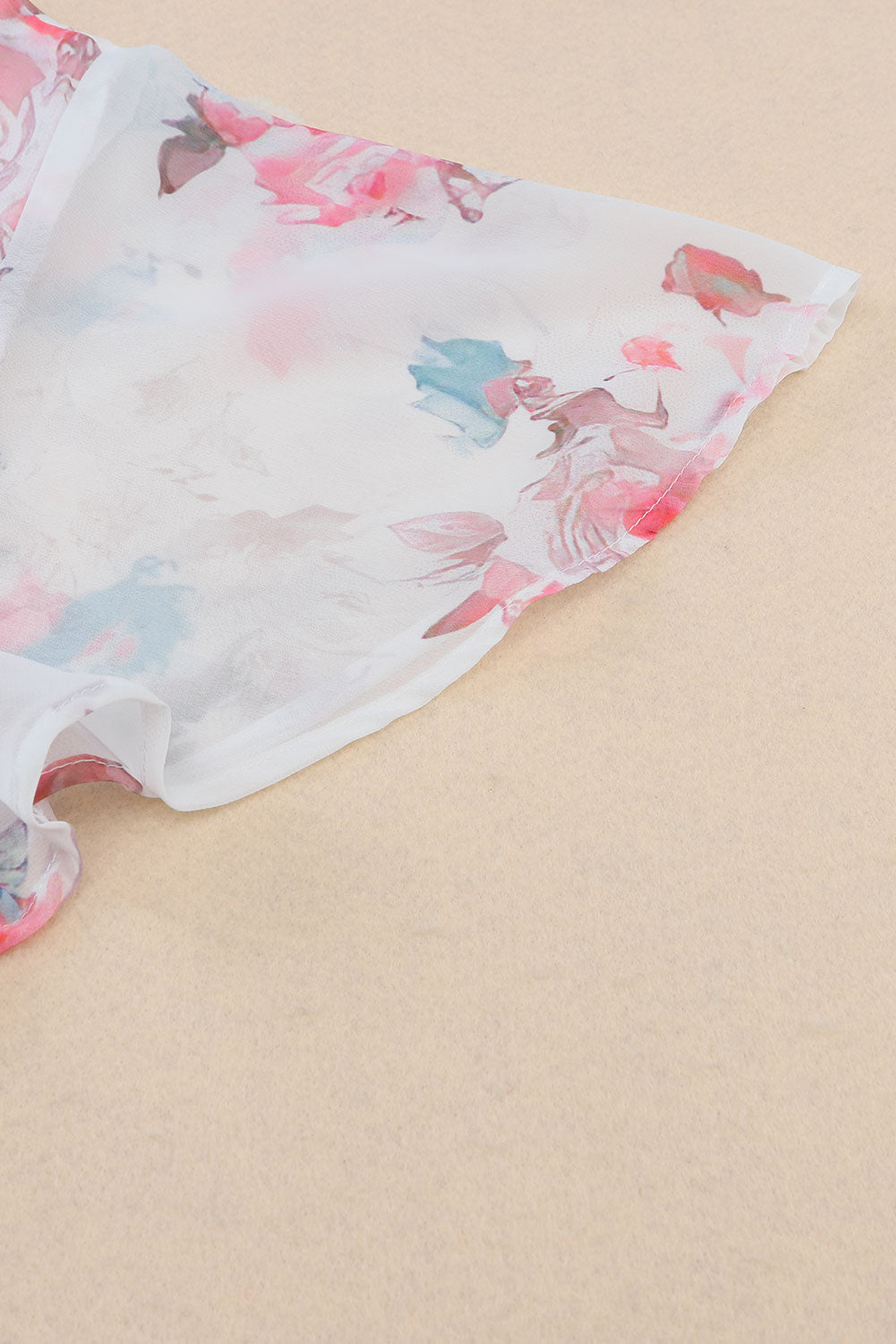 White V Neck Short Sleeves Floral Print Maxi Dress