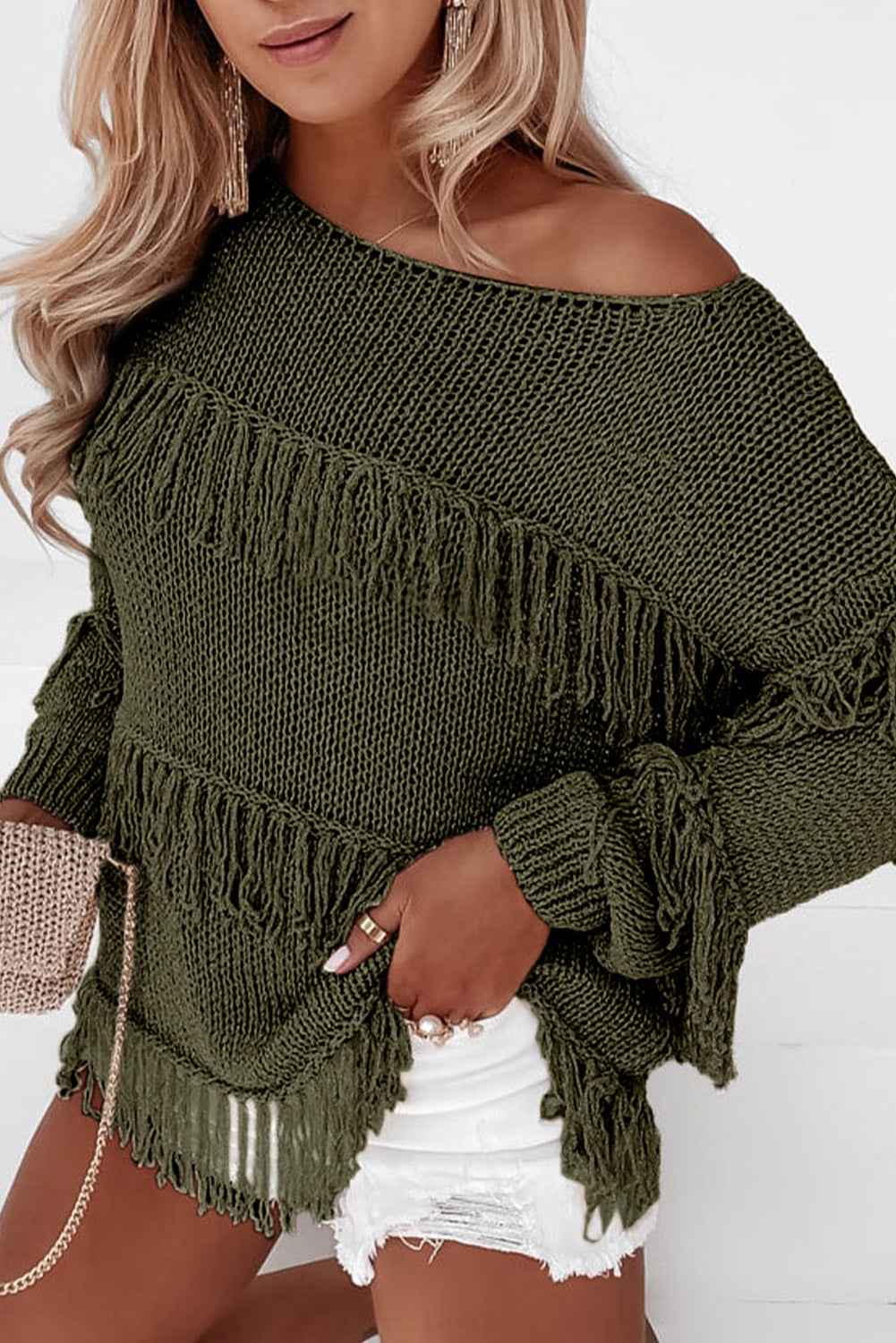 Black Boho Tasseled Knitted Sweater