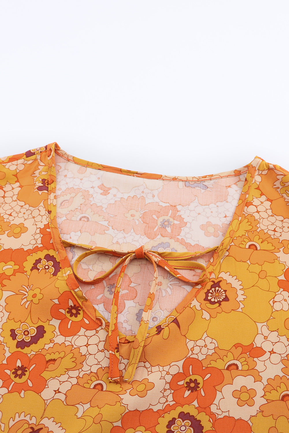Yellow Puff Sleeve Floral Dress with Pompom Trim
