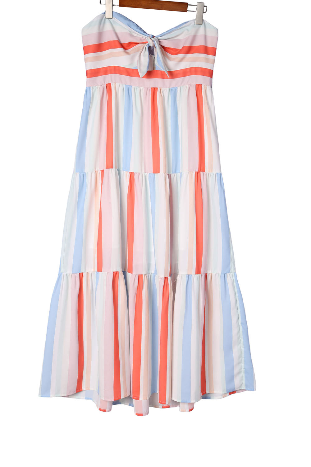 Multicolor Striped Tie Decor Strapless Tiered Maxi Dress