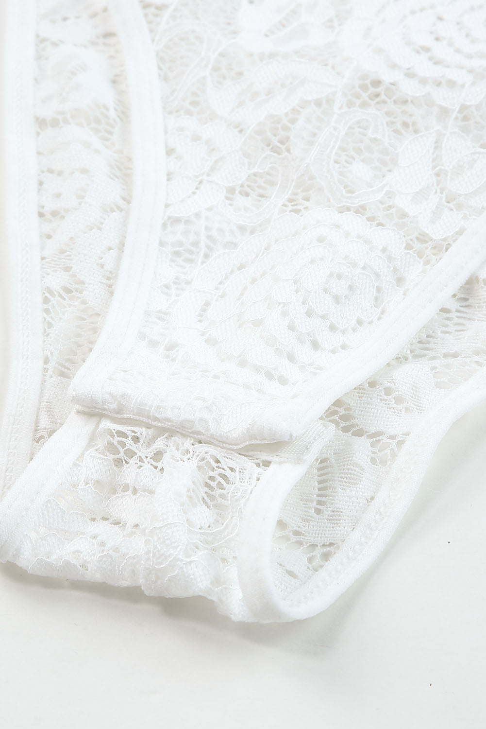 White Crisscross Back Soft Bone Floral Lace Crochet Bodysuit