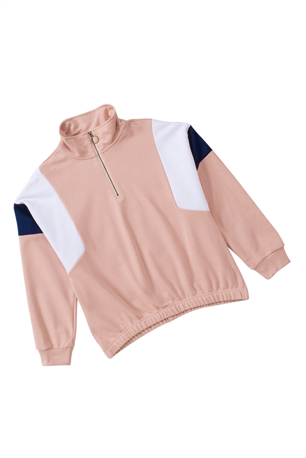 Pink Color Block Patch Bicep Quarter Zip Sweatshirt