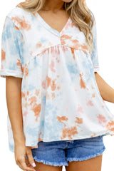 White Tie Dye Flowy Short Sleeve Top