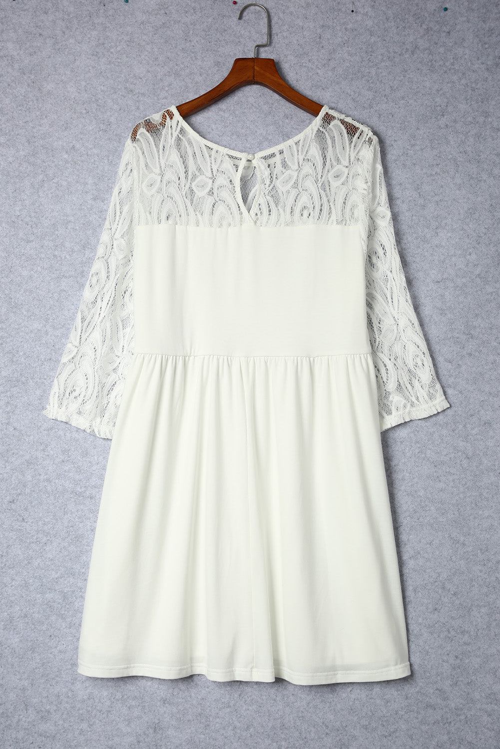 White Plus Size Lace Mesh Splice Babydoll Dress