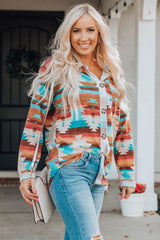 Multicolor Aztec Print Buttoned Pocket Chest Long Sleeve Shirt