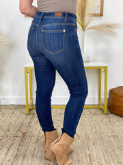 Judy Blue Mid Rise Skinny Raw Hem Jeans