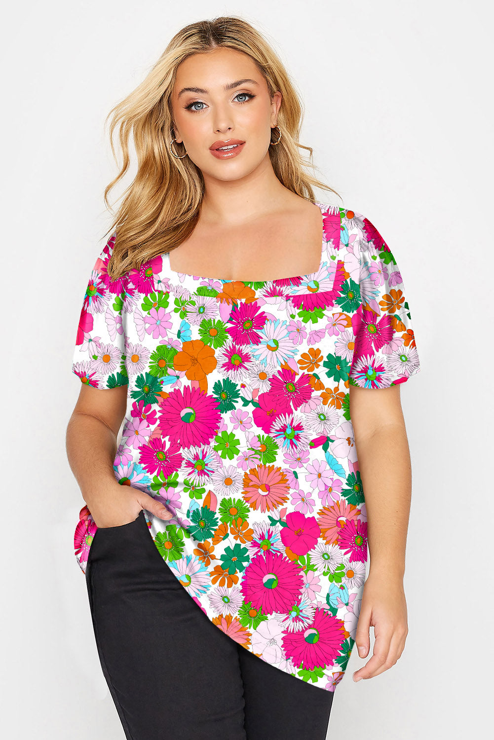 Multicolor Floral Print Plus Size Kimono