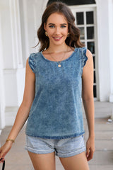 Sky Blue Ruffled Denim Tank Top