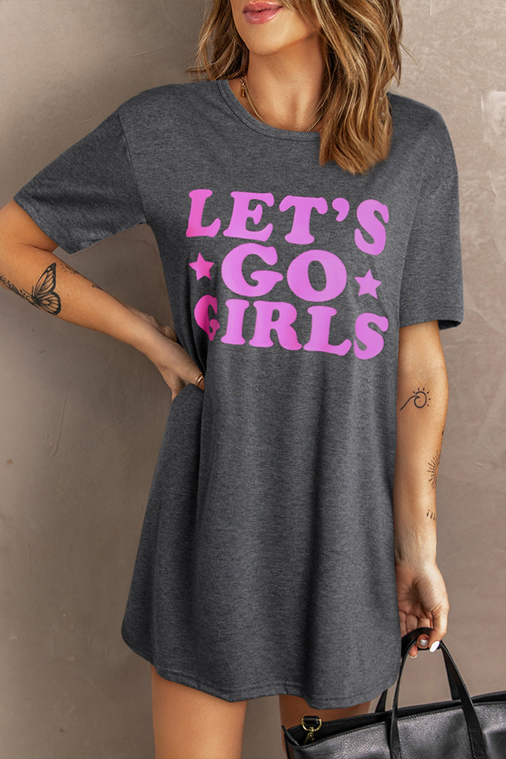 Gray LET'S GO GIRLS Casual T Shirt Dress