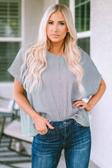 Gray Ribbed Knit Round Neck Relaxed Tee