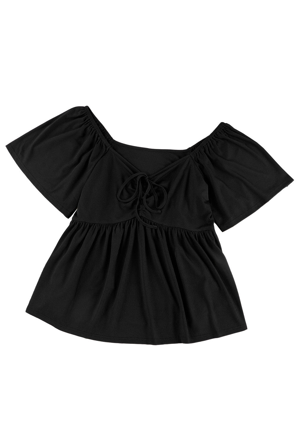 Black Plus Size Ruched Front Babydoll Top