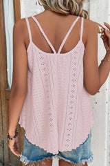 Pink Eyelet Strappy Scoop-Neck Tank Top