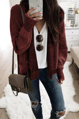 Brown Chunky Waffle Knit Oversized Collar Cardigan