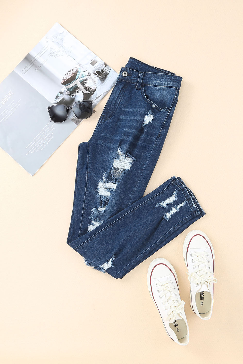 Blue Distressed High Waist Skinny Jeans