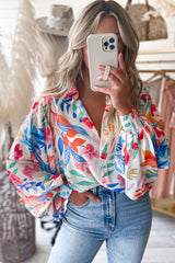 Multicolor Vibrant Floral Printed Billowy Sleeve Shirt