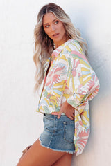 Multicolor Abstract Printed Turn-Down Collar Loose Shirt