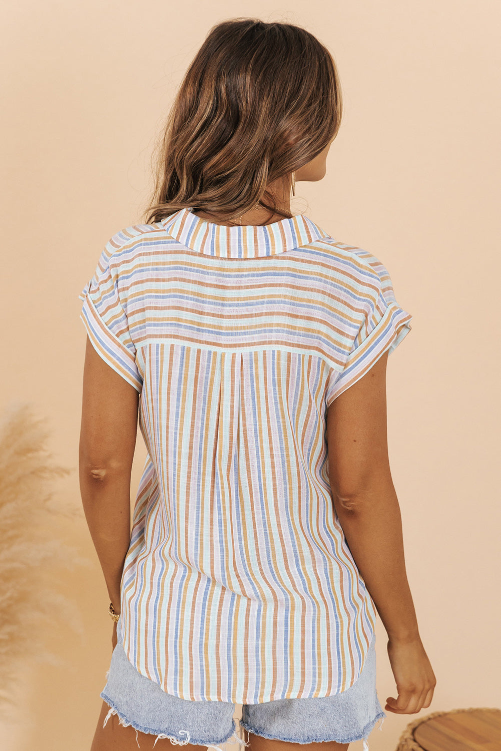 Multicolor Stripe Short Sleeve Button up Shirt