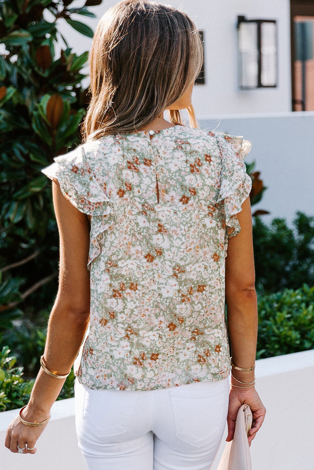 Green Floral Ruffle Short Sleeve Tee