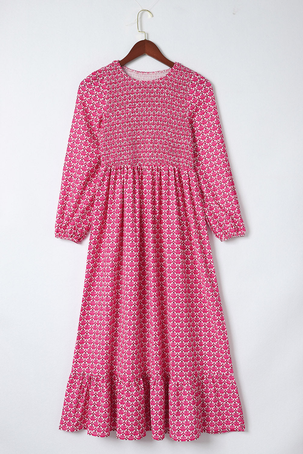 Rose Printed Ruffled Hem Long Dress
