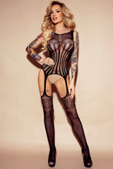 Black Lace Mesh Strappy Cutout Open Crotch Body Stockings