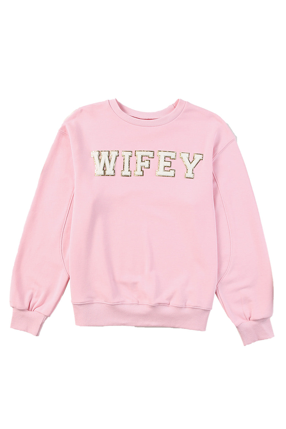 Pink WIFEY Graphic Crew Neck Pullover Sweatshirt