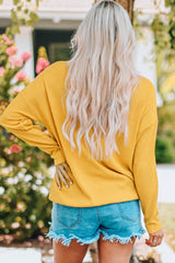 Yellow Lace Contrast Ribbed V Neck Top