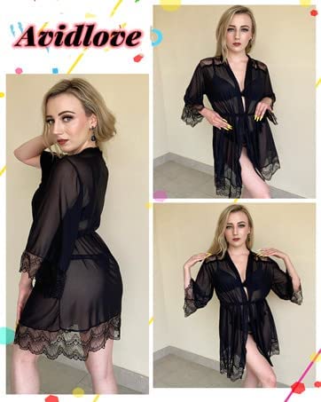 Avidlove Lingerie Robe Lace Kimono Robe Bathrobe Babydoll Nightgown