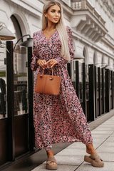 Multicolor Boho Floral Print Buttons Deep V Neck Maxi Dress