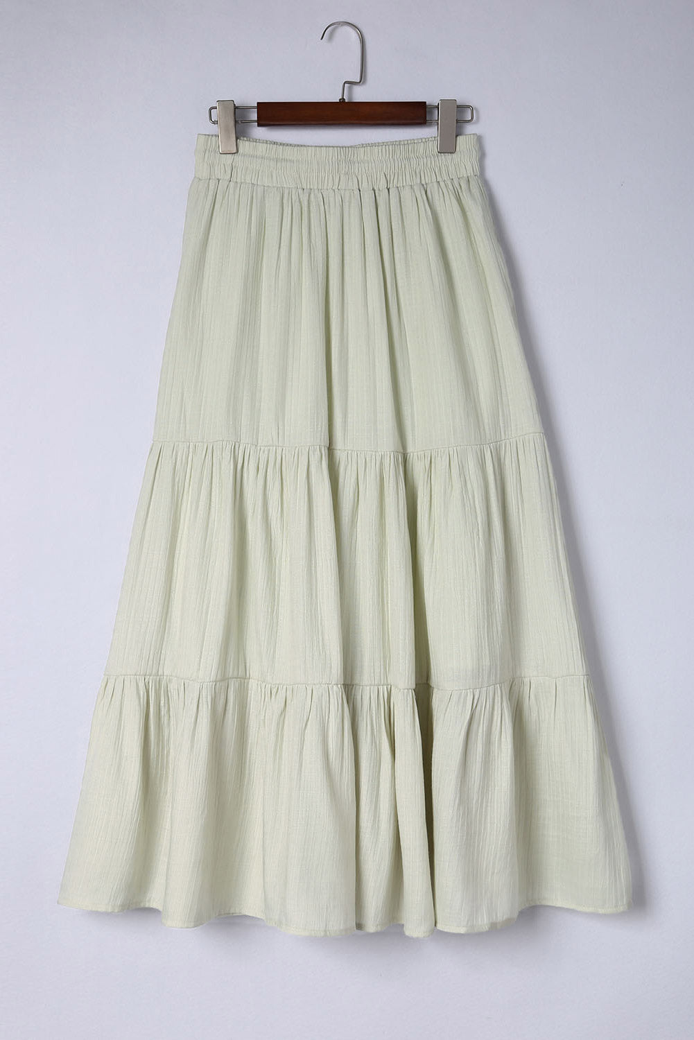 Green Drawstring High Waist Tiered Long Skirt