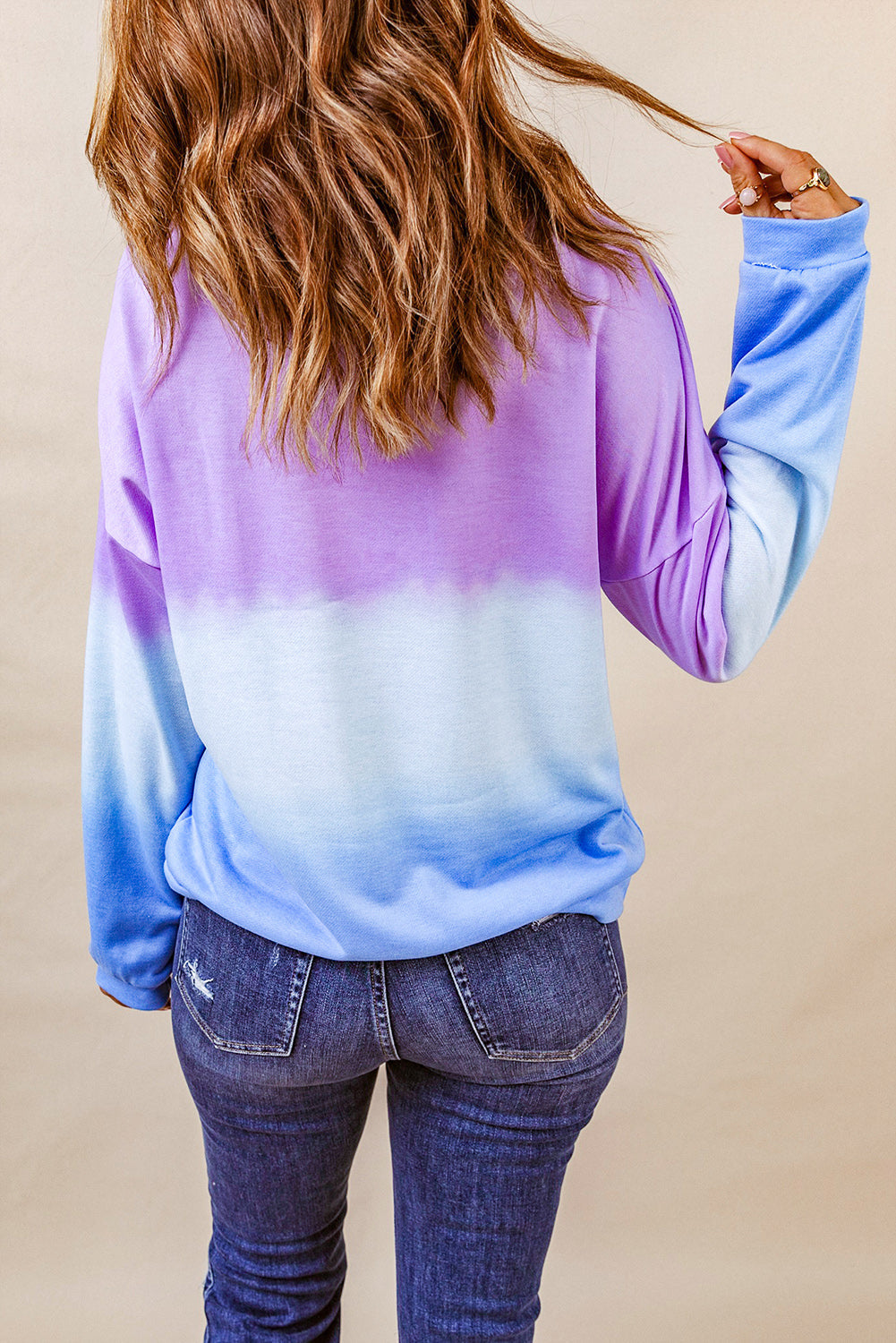 Blue Color Block Tie Dye Pullover Sweatshirt