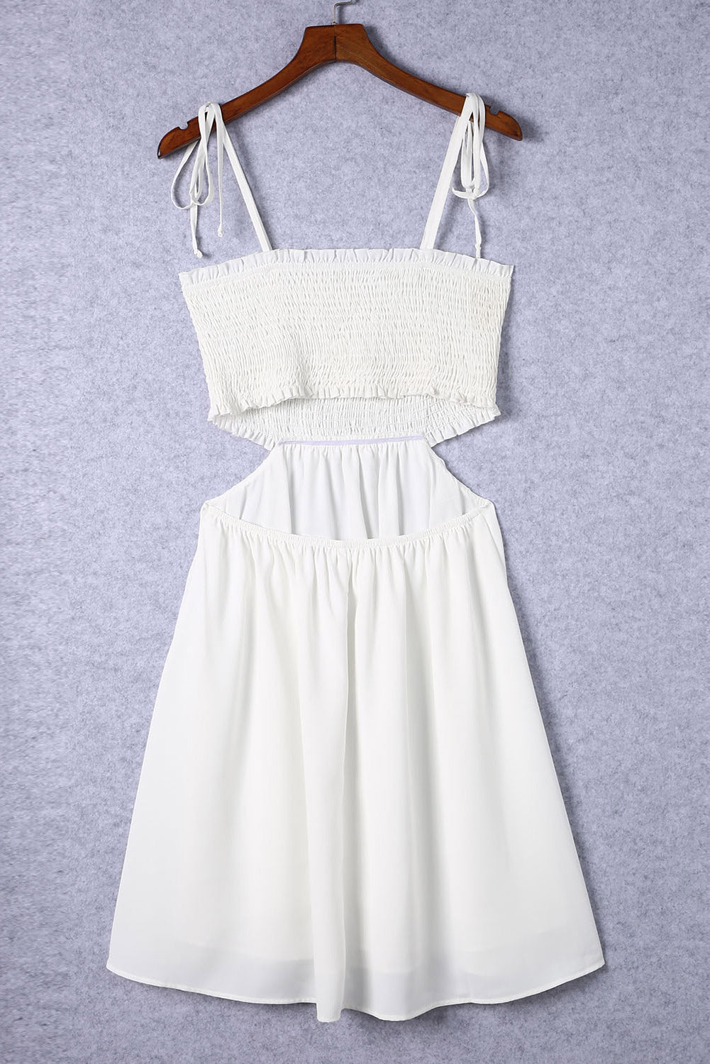 White Smocked Hollow-out Flared Mini Dress