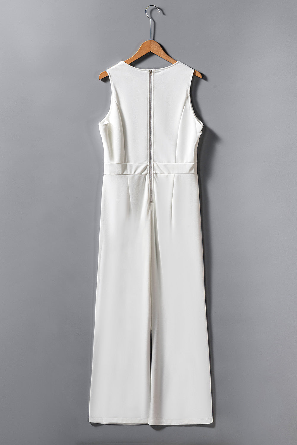 White High Waist Back Zip Wide Leg Sleeveless Jumpsuit