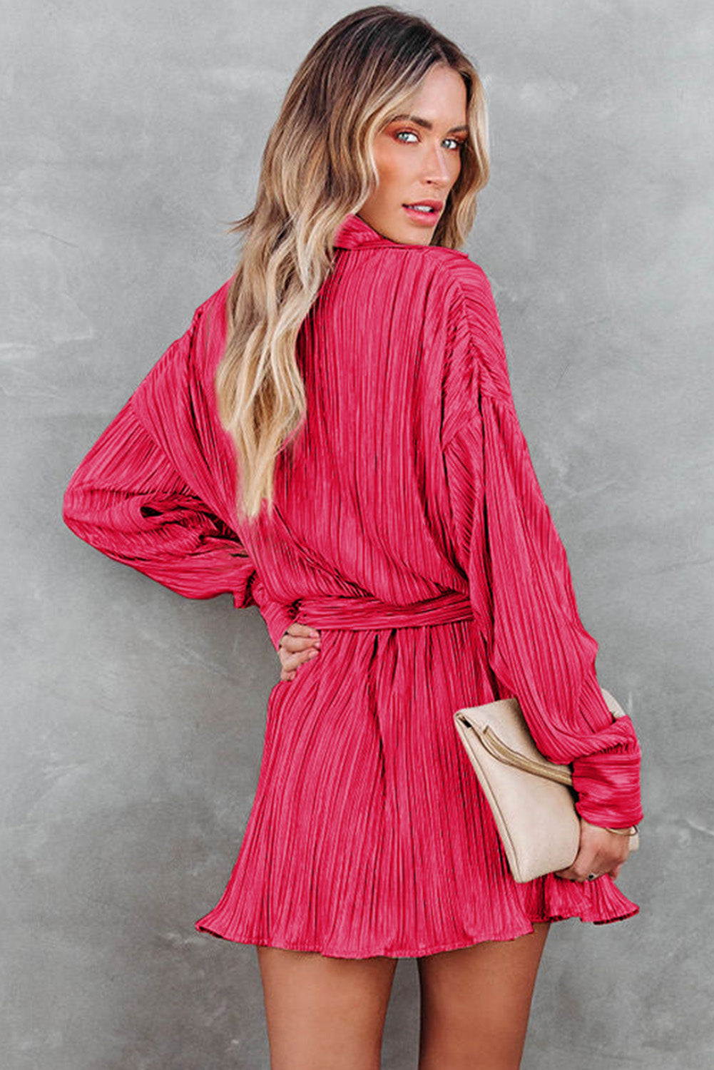 Rose 3/4 Sleeves Pleated Shirt and High Waist Shorts Lounge Set