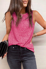 Pink Leopard Print Round Neck Tank Top