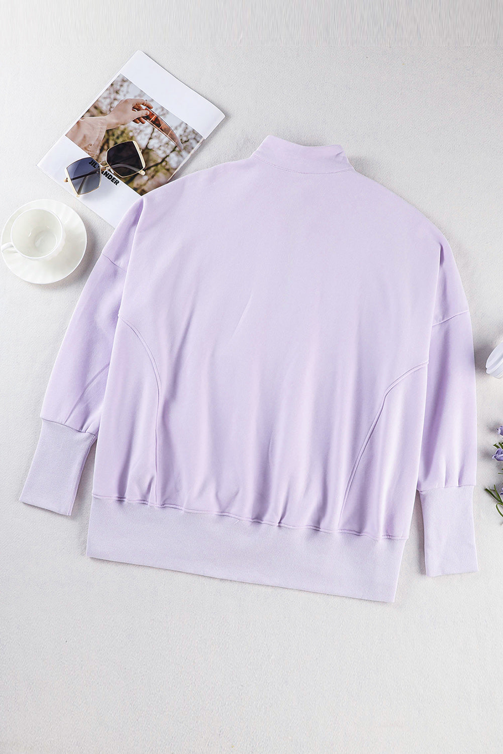 White Oversized Quarter-Zip Pullover Sweatshirt