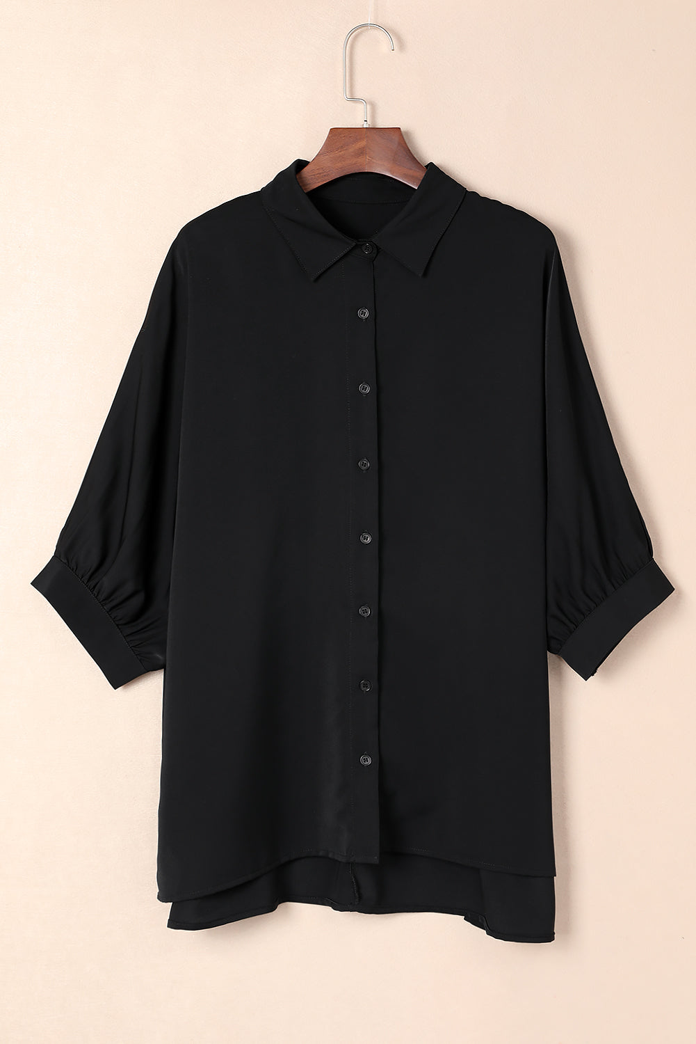 Green 3/4 Puff Sleeve Oversize Shirt