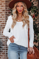 White Plain Basic Long Sleeve Tee with Pocket