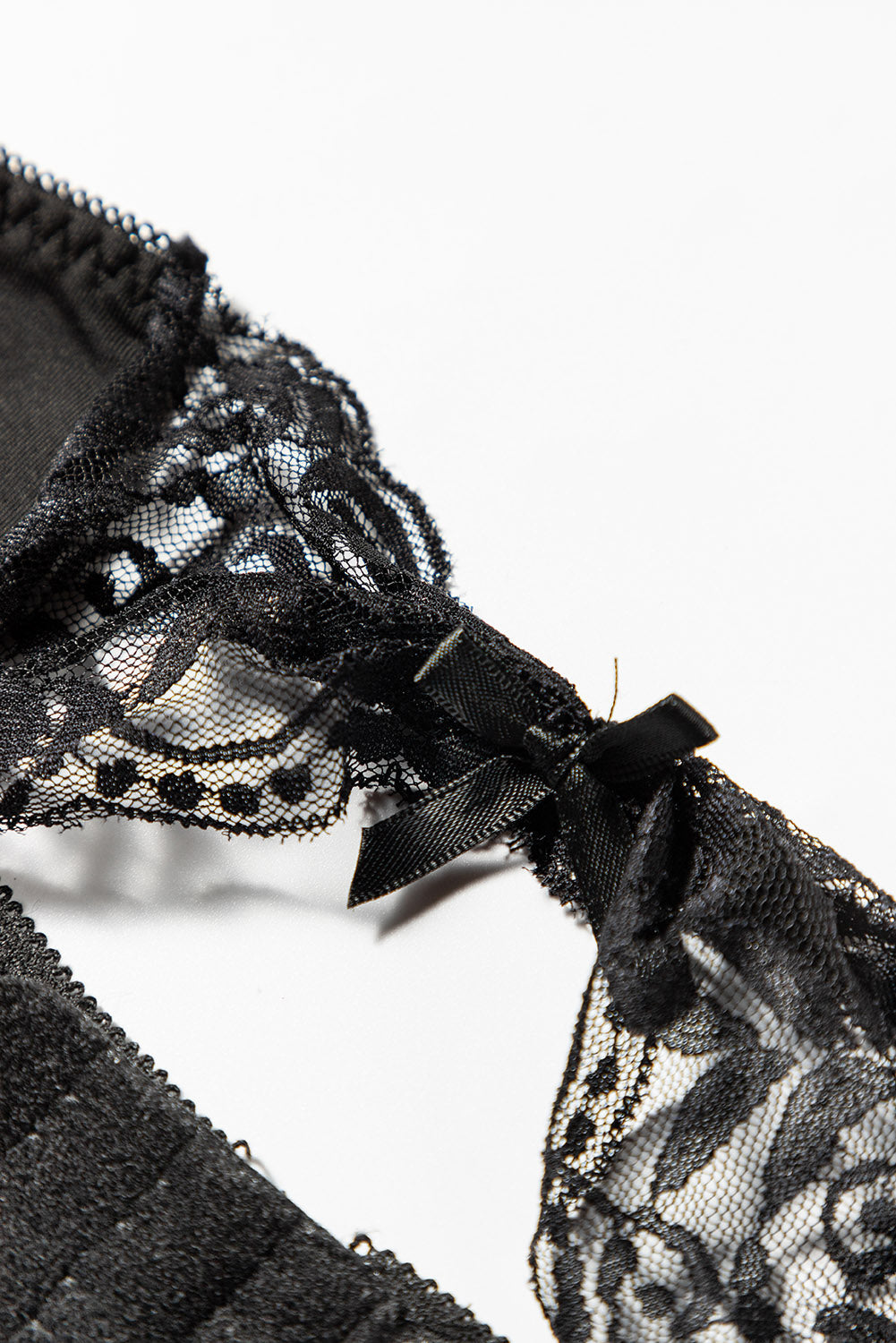 Black Bow Knot Mesh Contrast Garter Belt with Thong