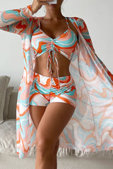 Multicolor Abstract Print Drawstring Bikini and Swim Shorts with Cover Up