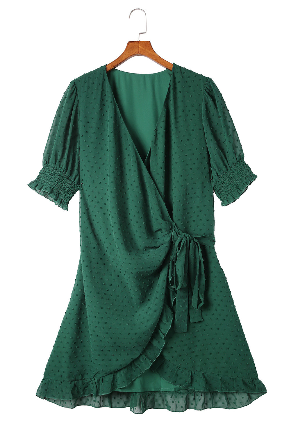 Green Plus Size Swiss Dot Puff Sleeve Wrap Dress