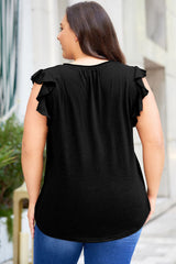 Black V Neck Ruffle Sleeve Plus Size Top