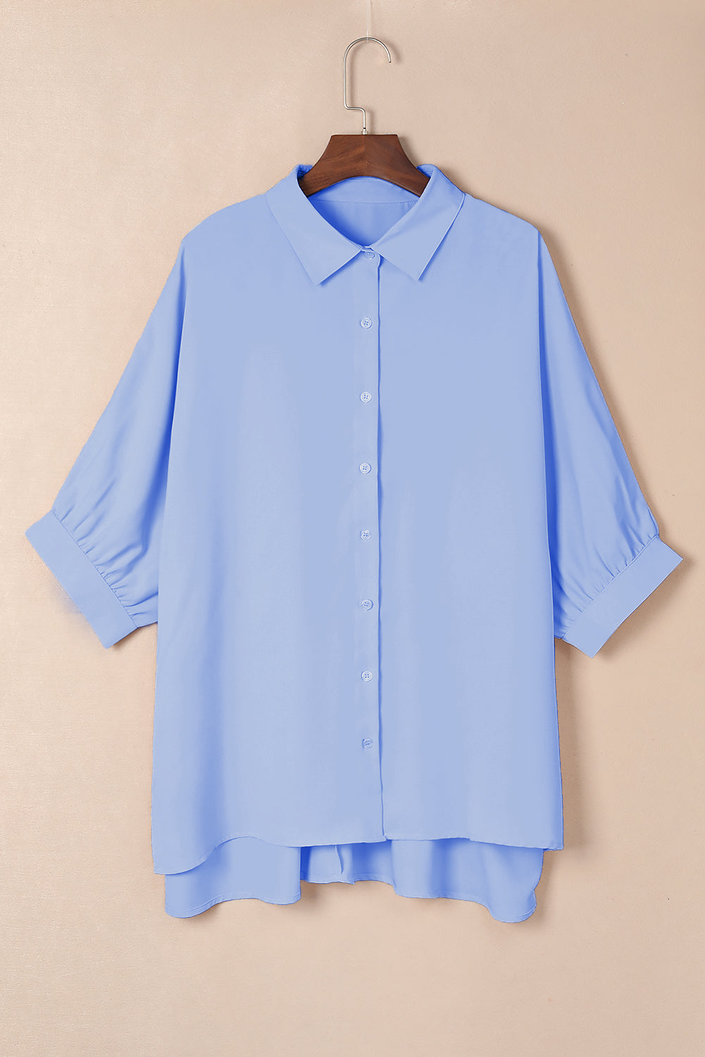 Green 3/4 Puff Sleeve Oversize Shirt