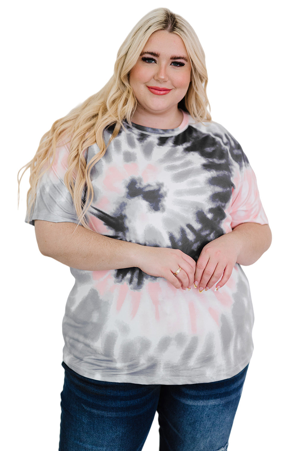 Gray Tie-dye Raglan Sleeve Plus Size T-shirt