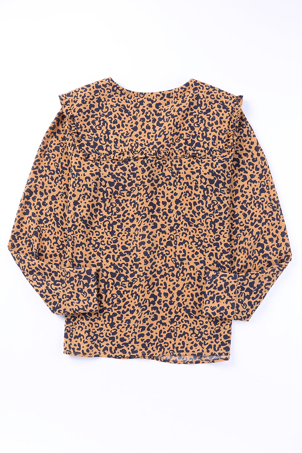 Leopard Print Buttoned Frilled V Neck Top