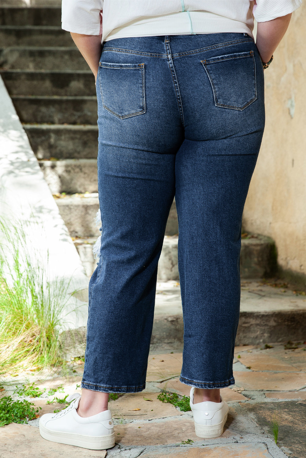 Blue High Waist Distressed Plus Size Jeans